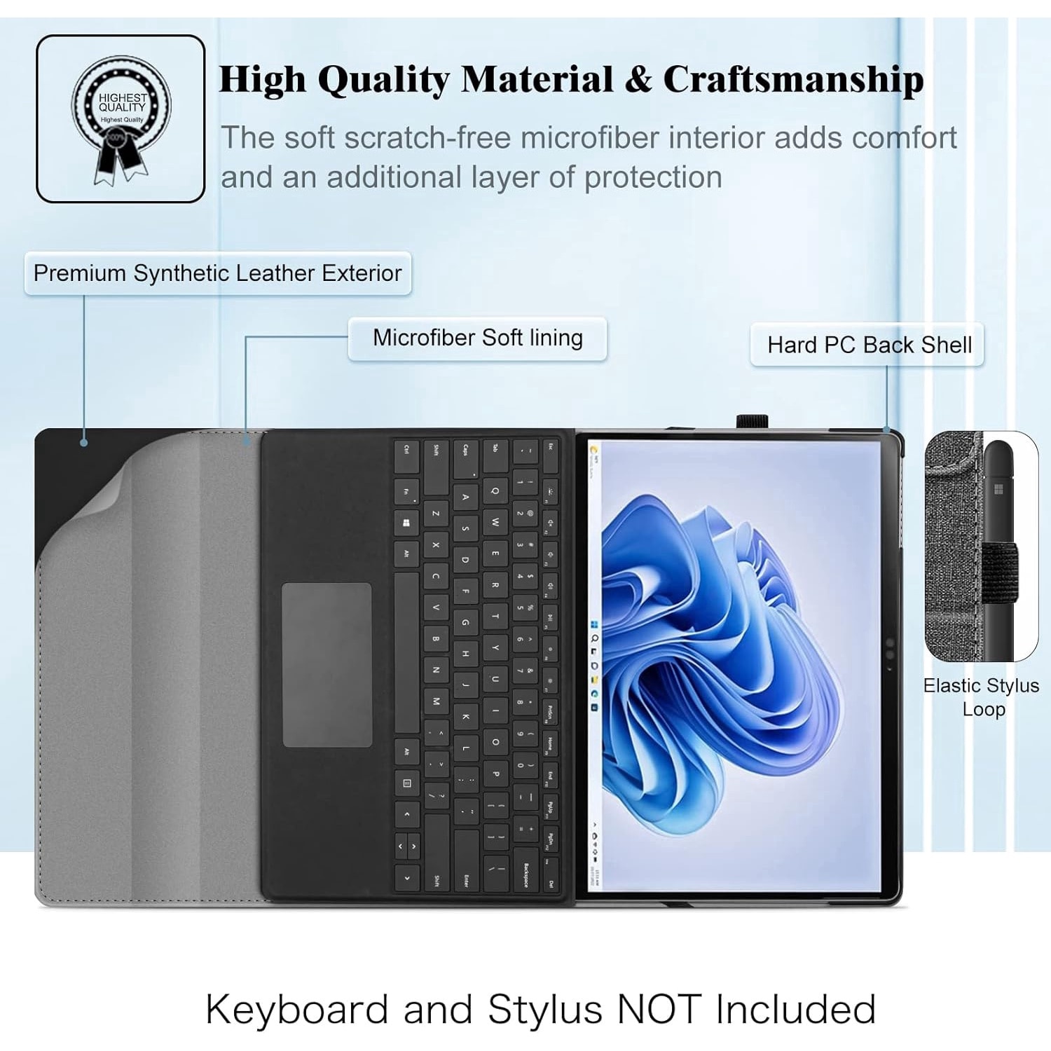 Husa Fintie pentru Microsoft Surface Pro 13 inch 11/10/9, cu suport pentru stilou si buzunar, compatibila cu tastatura Type Cover, gri/maro