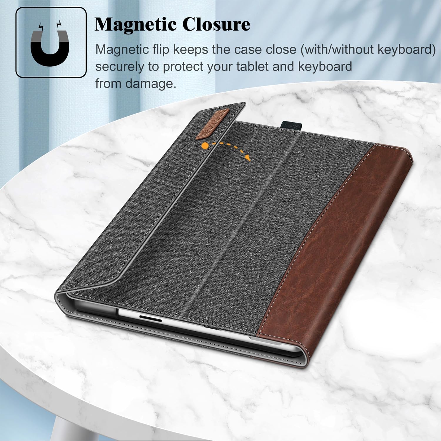 Husa Fintie pentru Microsoft Surface Pro 13 inch 11/10/9, cu suport pentru stilou si buzunar, compatibila cu tastatura Type Cover, gri/maro