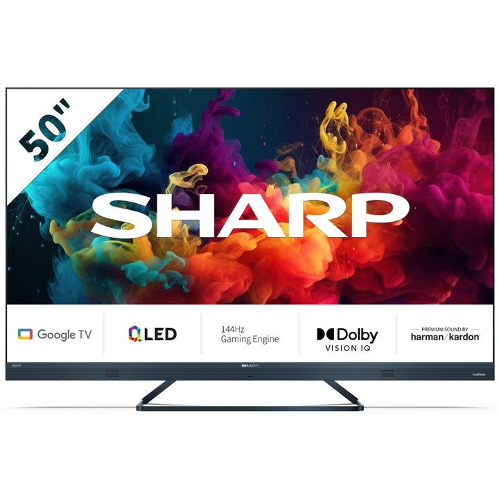 Телевизор Sharp LC-50FQ5E, 50”, 4K, Ultra HD, 144Hz, Quantum Dot, Google TV, Черен