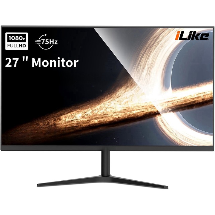 ILIKE 27" 75Hz monitor, FHD 1920×1080P HDR, kékfényszűrő, villódzásmentes, dönthető, keret nélküli design, VESA kompatibilis, HDMI, SCART, irodai és otthoni használatra