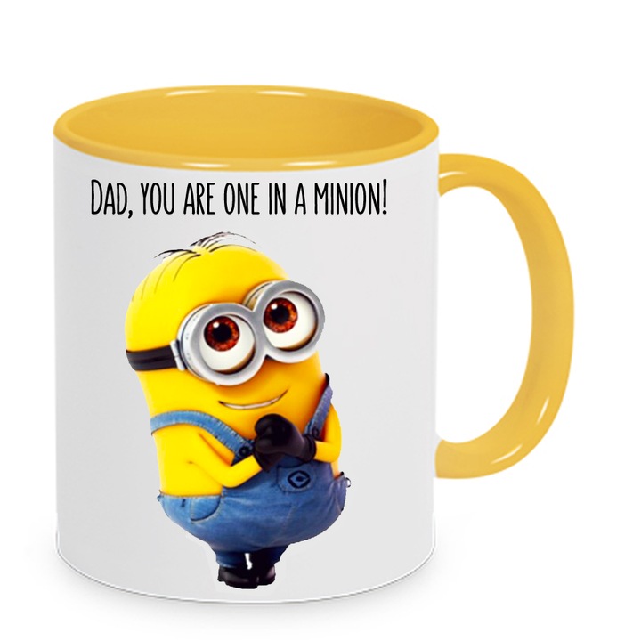 Cana ceramica Minions "Pentru cel mai bun tata", 330ml, alb si galben
