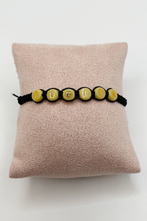 Rain Jewelry, Bratara ajustabila cu text, Verde, Negru