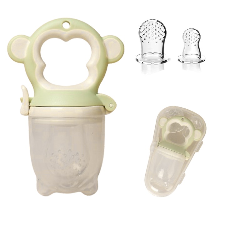 Комплект от 3 бебешки биберона за хранене, силиконови, зелени, 0-12 месеца