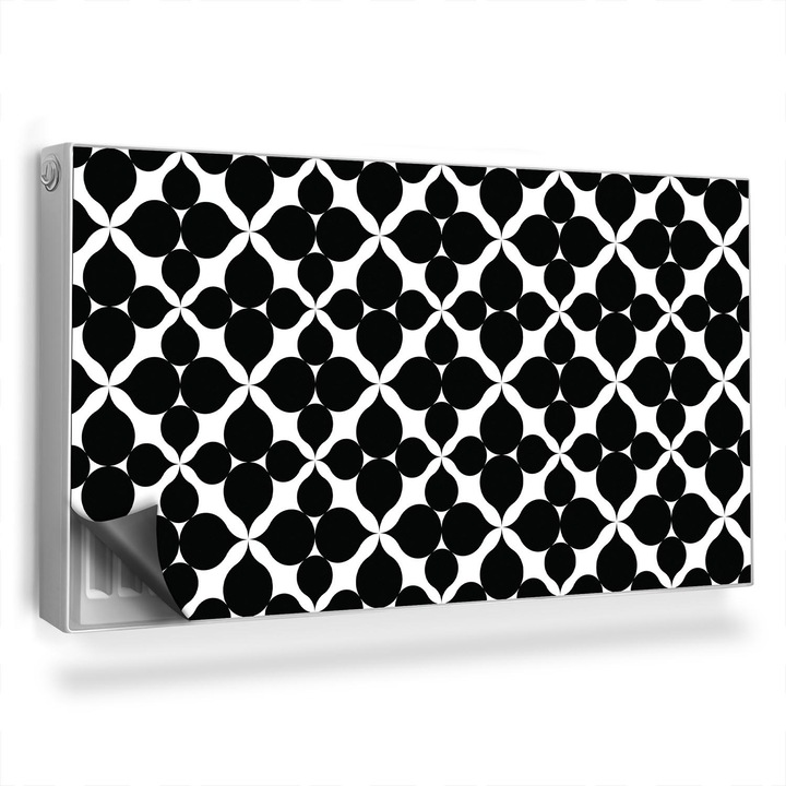 Capac decorativ pentru calorifer, Wallfluent, Arabesc geometric, Negru I Alb, 110 x 60 cm, 010220260020000282514