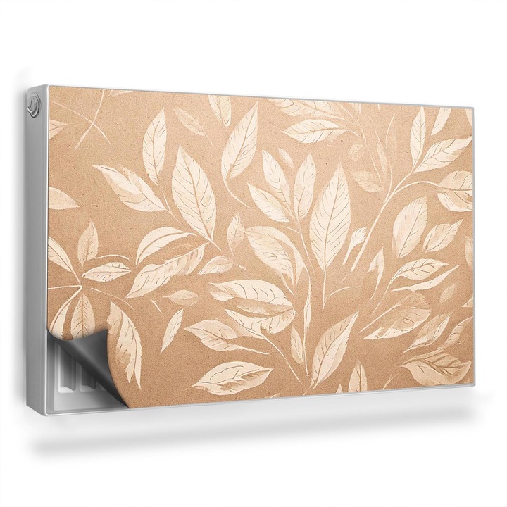 Capac decorativ pentru calorifer, Wallfluent, Frunze stralucitoare fundal cald, Maro, 100 x 60 cm, 010220260010000282369