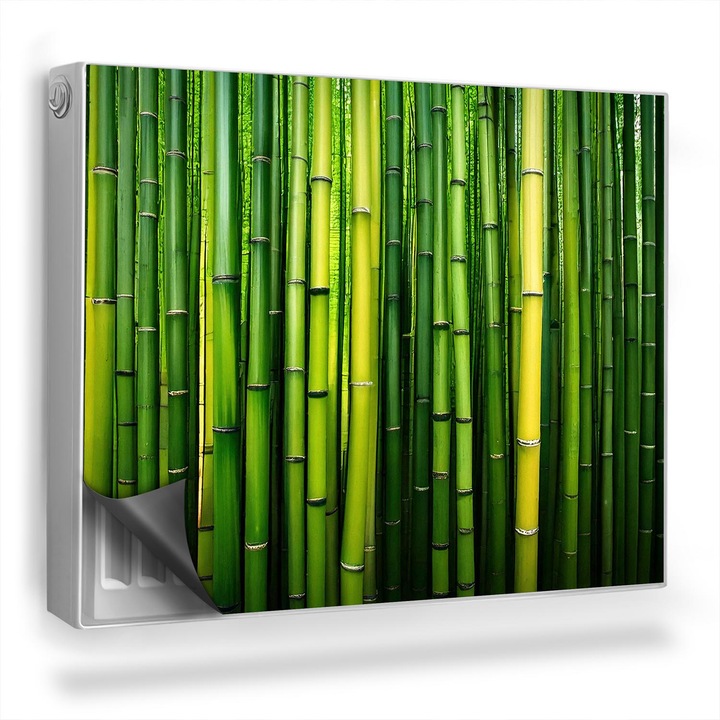 Capac decorativ pentru calorifer, Wallfluent, Tulpini verzi de bambus, Verde, 80 x 60 cm, 010220260030000282218