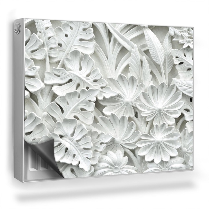 Capac decorativ pentru calorifer, Wallfluent, Ornamente de piatra, Gri, 80 x 60 cm, 010220260030000033996