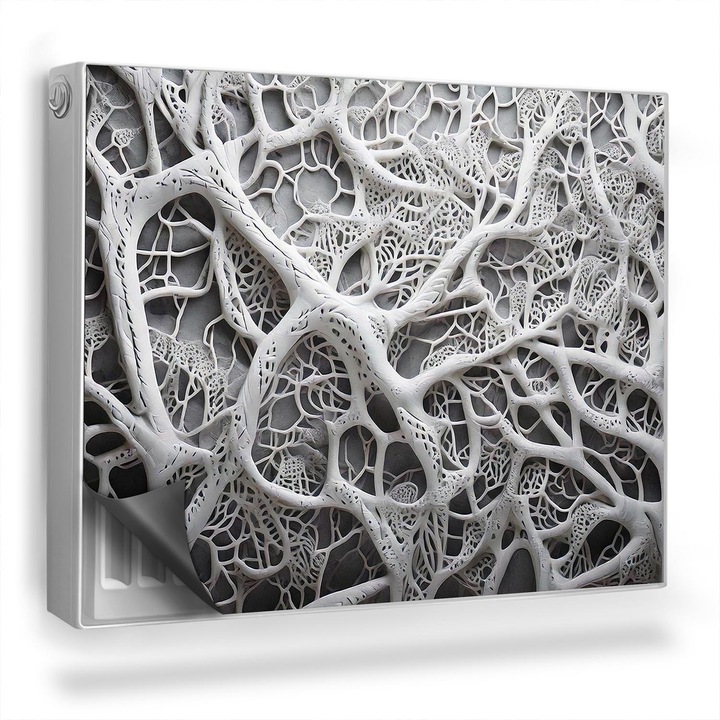 Capac decorativ pentru calorifer, Wallfluent, Ramuri si radacini, Gri, 80 x 60 cm, 010220260030000282212