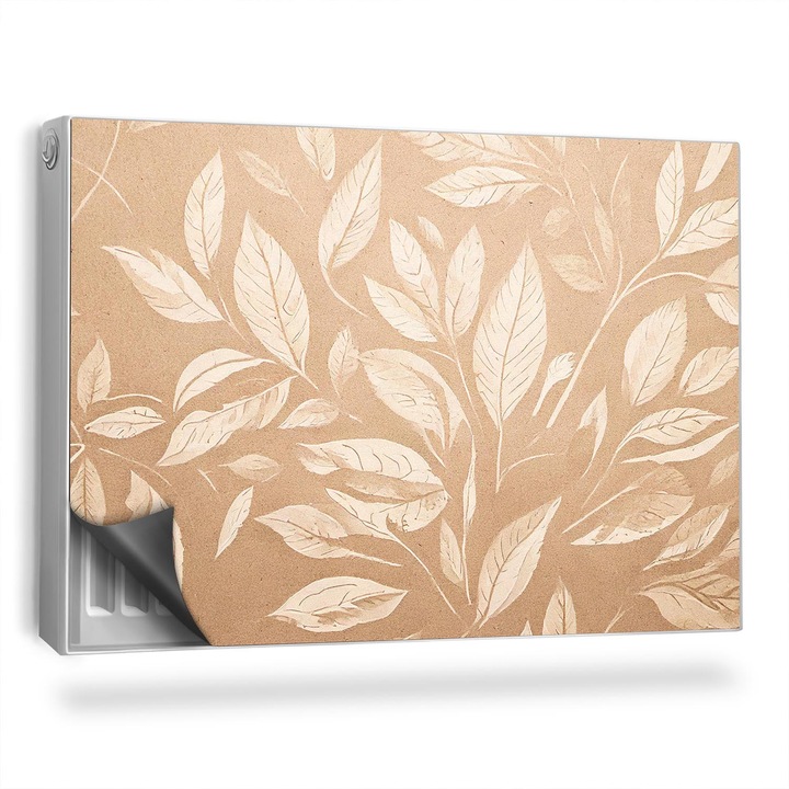 Capac decorativ pentru calorifer, Wallfluent, Frunze stralucitoare fundal cald, Maro, 90 x 60 cm, 010220260040000282369