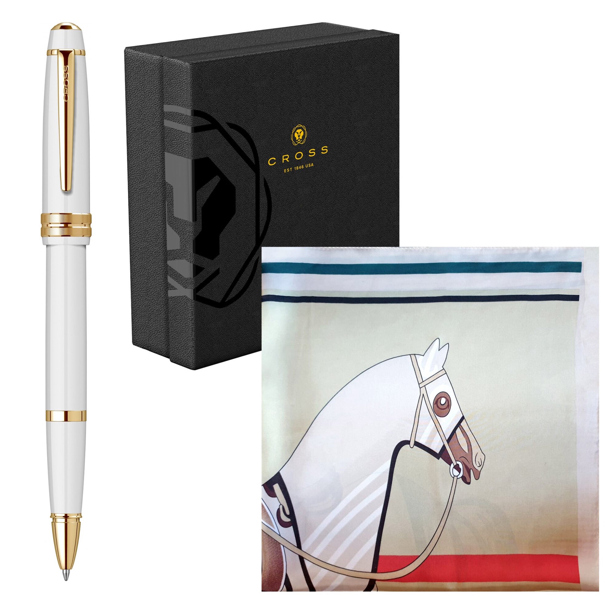 Set Cross Roller Bailey Light White GT + Esarfa vegetala asortata in caseta cadou