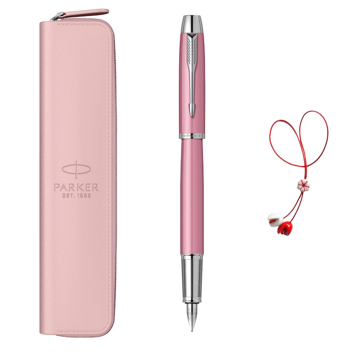 Set Parker Stilou IM Pink + Etui Roz cu fermoar + martisor in caseta cu fereastra