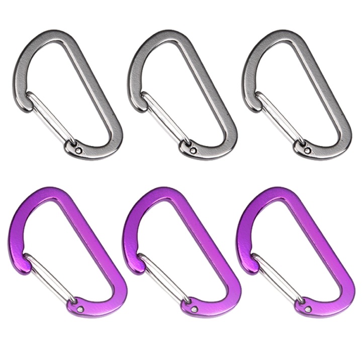Set 6 mini carabiniere din aluminiu, Enforose, durabil, eliberare rapida, multifunctionale