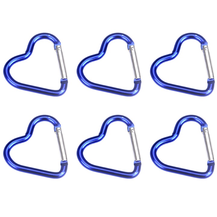 Karabiner szett szív alakú, Enforose, 6 db alumínium 45x43mm