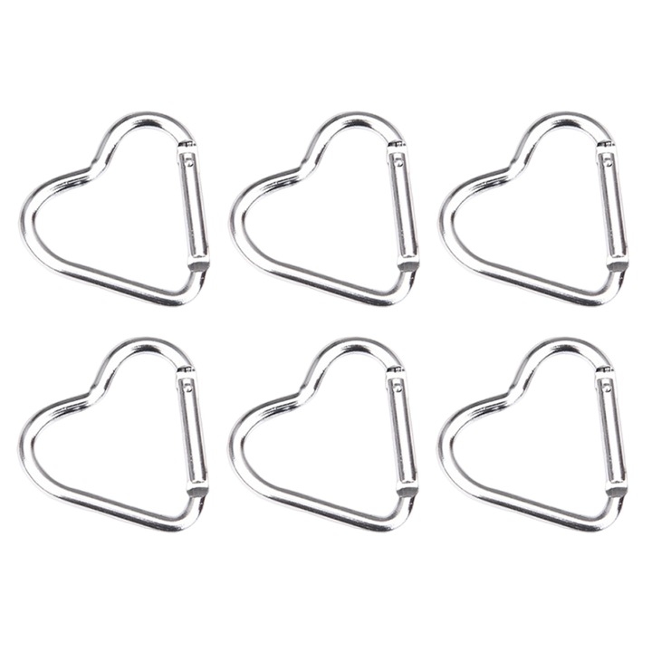 Set 6 carabiniere inima din aluminiu, Enforose, multifunctionale