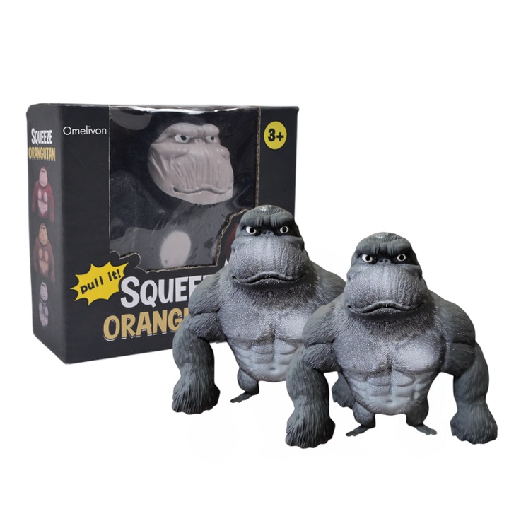 Set 2 jucarii antistres gorila, cauciuc, gri, 12x4x12cm