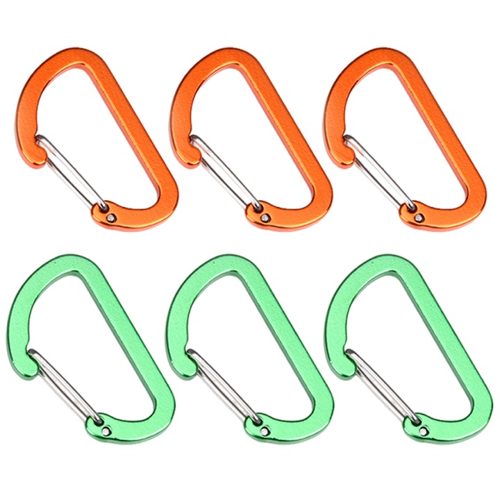 Set 6 carabiniere camping, din aluminiu, blocare automata, Enforse, multifunctionale