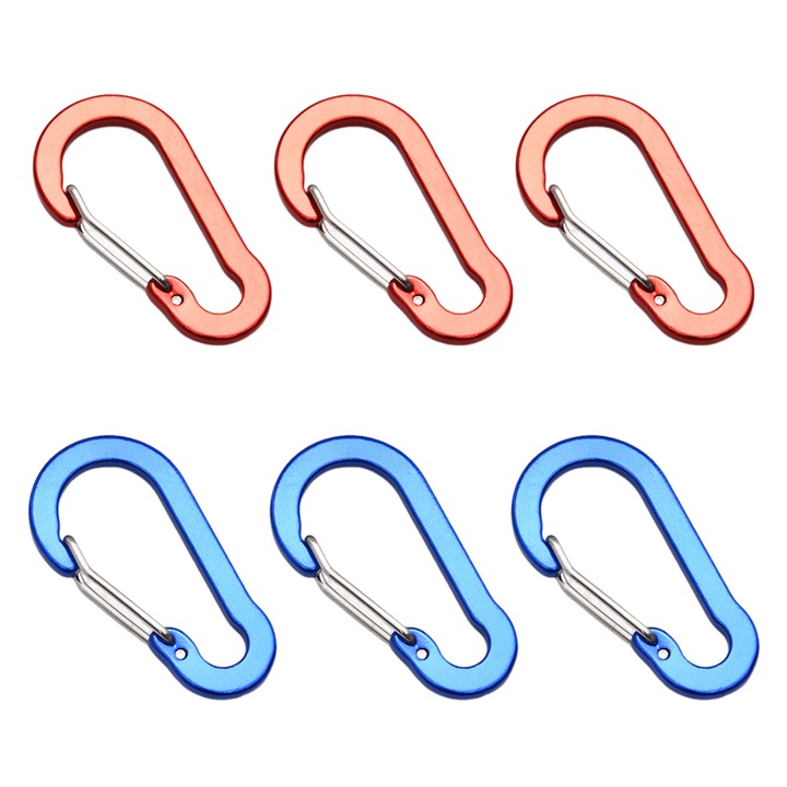 6 db alumíniumötvözet karabiner készlet, 50x26mm