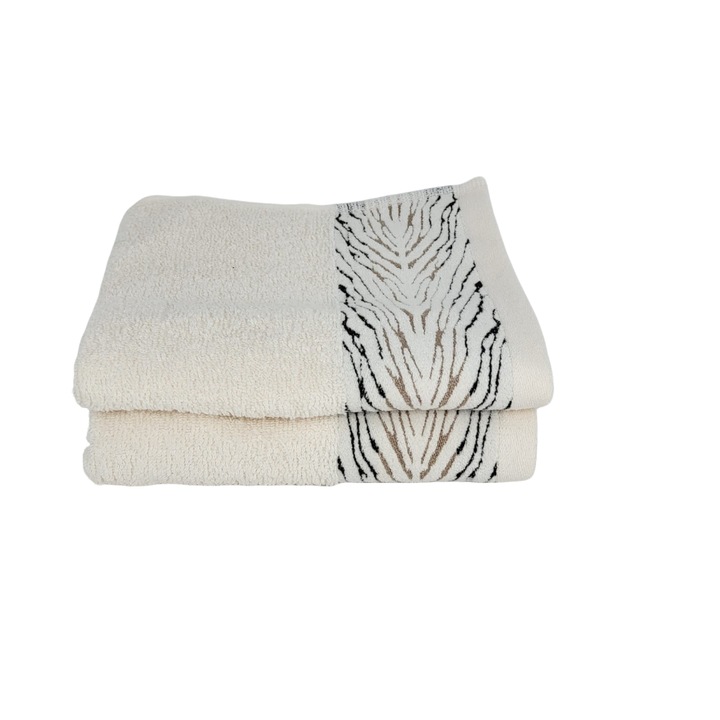 Set 2 Prosoape de Baie Crem– Bumbac 100%, 470 g/mp, 50×90 cm – Ultra Absorbante si Moi