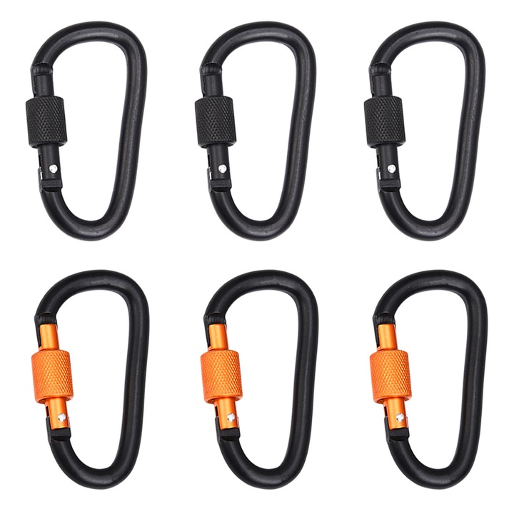 Set 6 carabine din aluminiu pentru rucsac, Enforose, 78x40mm