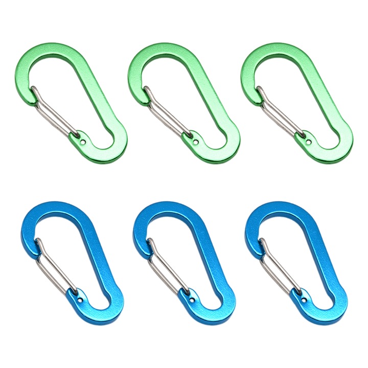 6 db alumíniumötvözet karabiner készlet, 50x26mm
