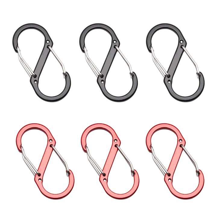 6 db S karabiner készlet, Enforose, alumínium, 51x23mm