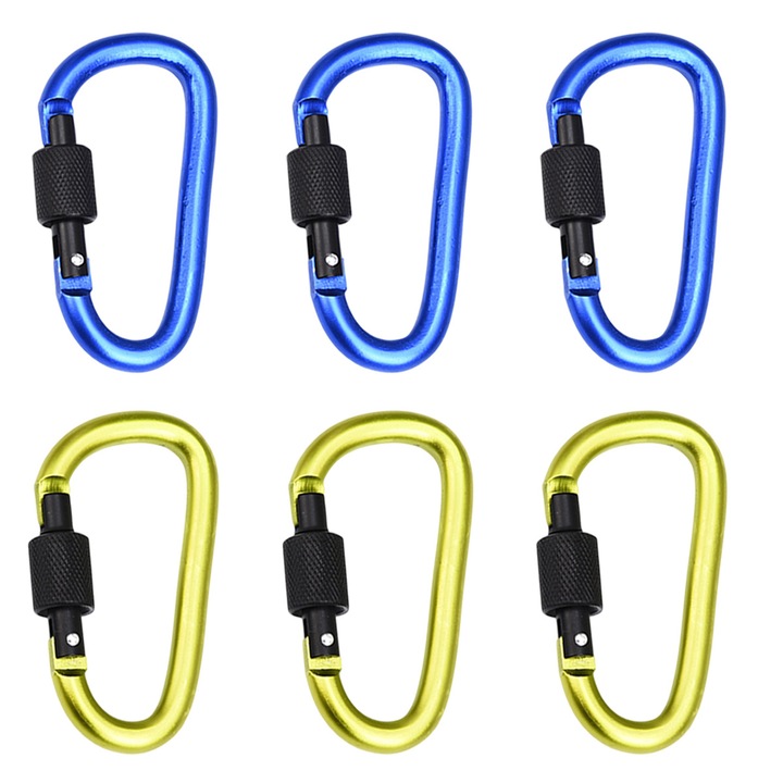 6 db alumínium karabiner készlet, Enforose, 78x40mm, vegyes színek