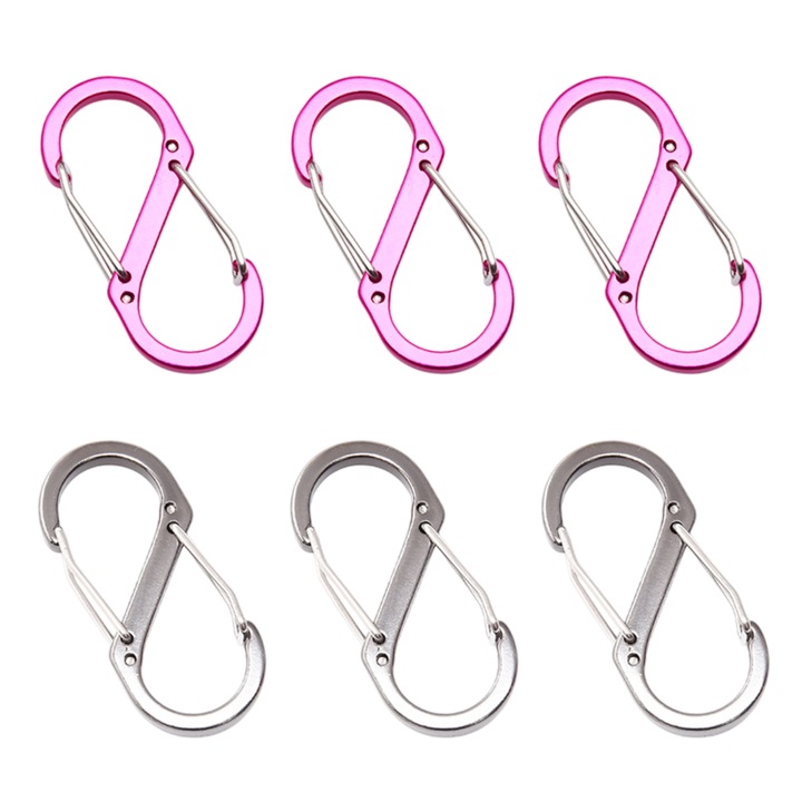 6 db S karabiner készlet, Enforose, alumínium, 51x23mm