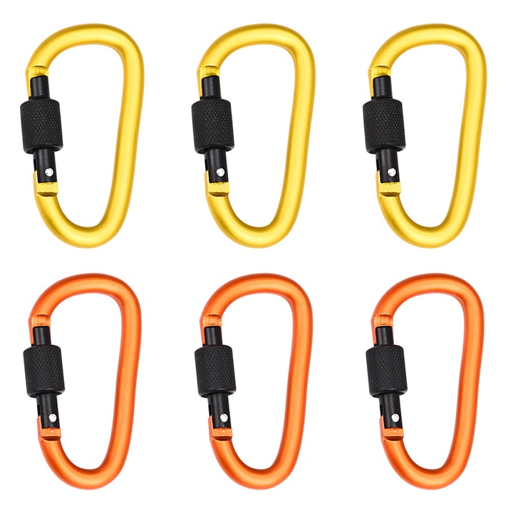 6 db alumínium karabiner készlet, Enforose, 78x40mm