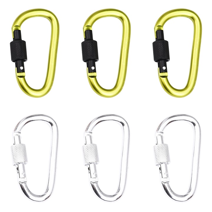 6 db alumínium karabiner készlet, Enforose, 78x40mm