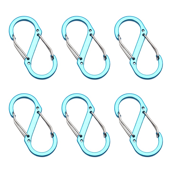 6 db S karabiner készlet, Enforose, alumínium, 51x23mm