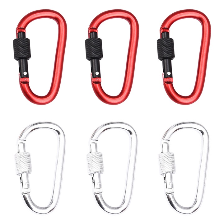 Set 6 carabine din aluminiu pentru rucsac, Enforose, 78x40mm