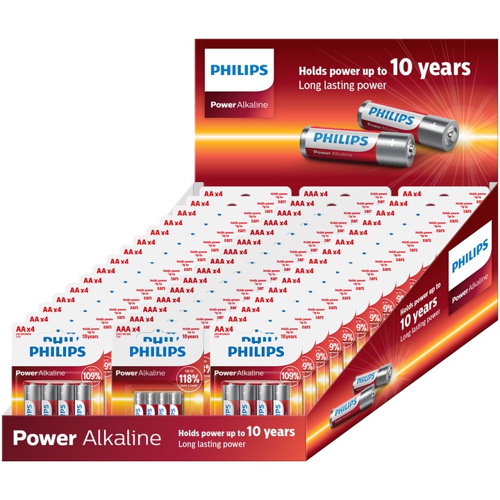 Baterii Philips Power Alkaline, 120 buc LR6P4B AA + 80 buc LR03P4B AAA