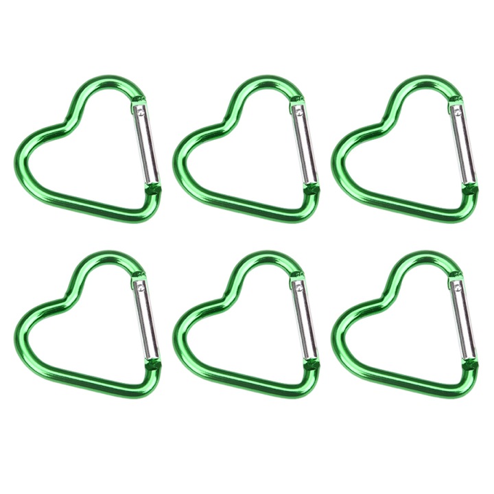 Set 6 carabiniere din aluminiu in forma de inima, Enforose, multifunctionale