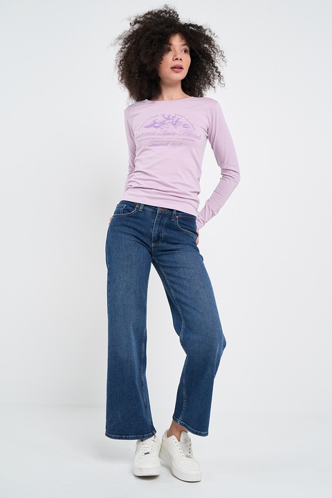 TIMEOUT, Bluza cu imprimeu floral si text, Lila