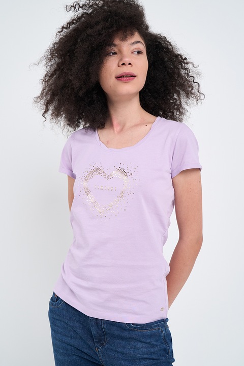 Timeout, Tricou cu decolteu rotund si strasuri, Lila, XS