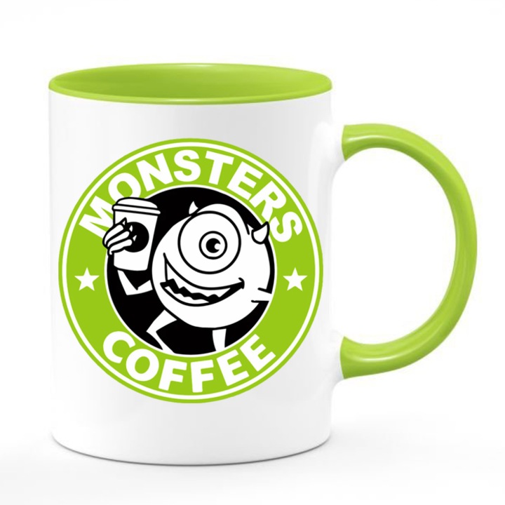 Cana ceramica Monsters Inc. No.8, 330ml, alb-verde, set