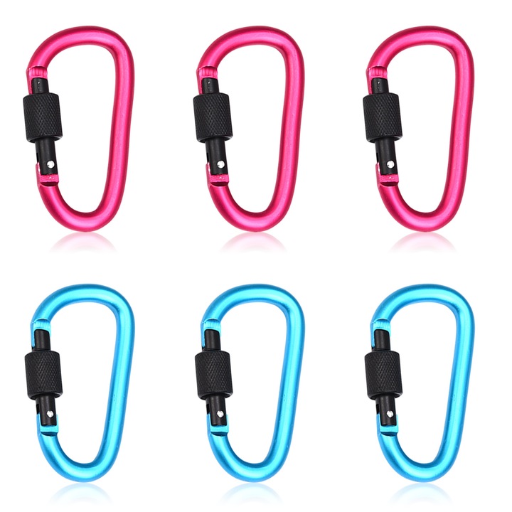 6 db alumínium karabiner készlet, Enforose, 78x40mm