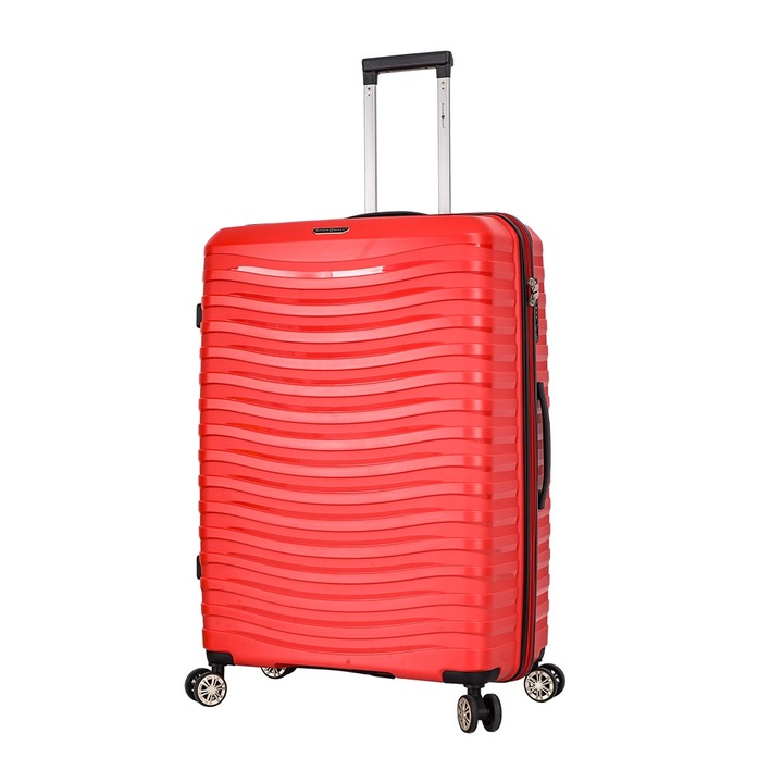 Nagy bőrönd Snowball SW43803, polipropilén, TSA zár, 4 dupla kerék, 77 cm, piros