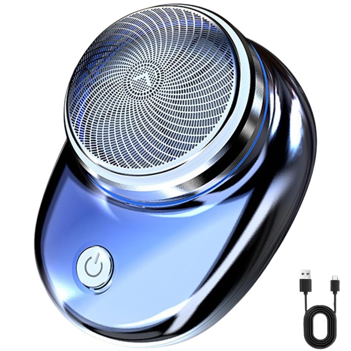 Мини самобръсначка, SINBINTA, електрическа, прецизно подстригване, 400 mAh, 8000r/s, мокро и сухо бръснене, 60 минути живот на батерията, ергономичен дизайн, преносима, за пътуване, без кабел, ABS/стомана, 12x12x5 см, синьо/сребристо