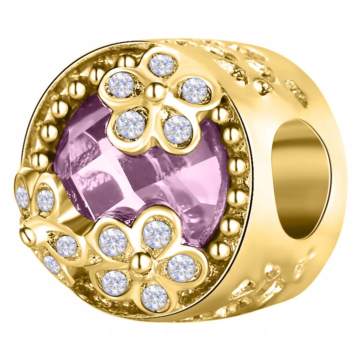 Talisman, Larezo, Charmuri, Argint 925 Placat Cu Aur 585, Gem Roz, Pandantiv Pentru Bratari, Antialergic, 10, 5 mm, Pentru Femei, Set Cu Cutie Cadou Si Certificat De Calitate, Auriu