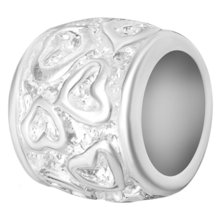 Talisman, Larezo, Charmuri Inimioare, Argint 925, Pandantiv Pentru Bratari, Argintiu, Dimensiuni: 8 mmx7, 5 mm, Antialergic, Set: 1 Bratara Cu Charmuri, Cutie Premium Pentru Bijuterii, Certificat De Calitate, Argintiu