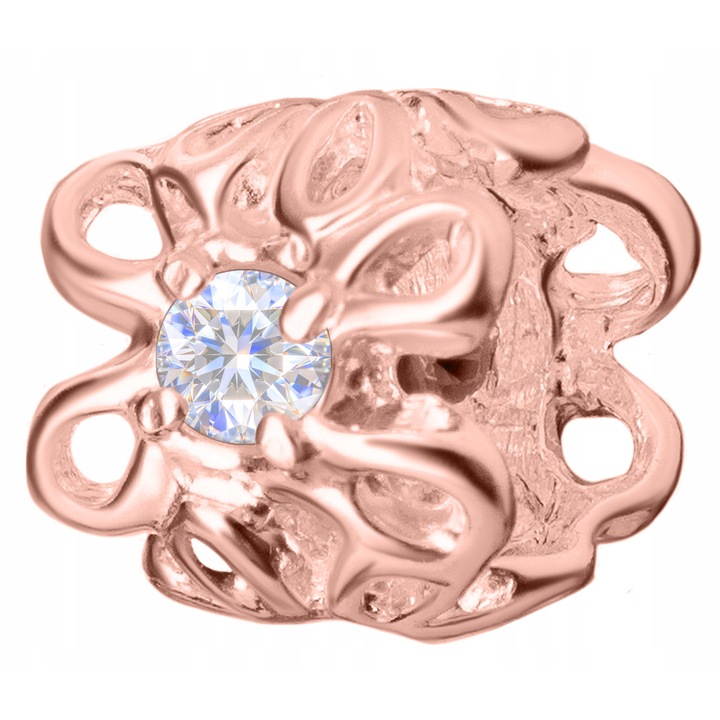 Talisman, Larezo, Charm karkötőkhöz, Virág, 925 ezüst rózsaaranyozva, Antiallergén, Nőknek, Súly 1.5 g, Méretek 9.5 mm, Prémium ajándékdoboz, Minőségi tanúsítvány, Rózsaszín