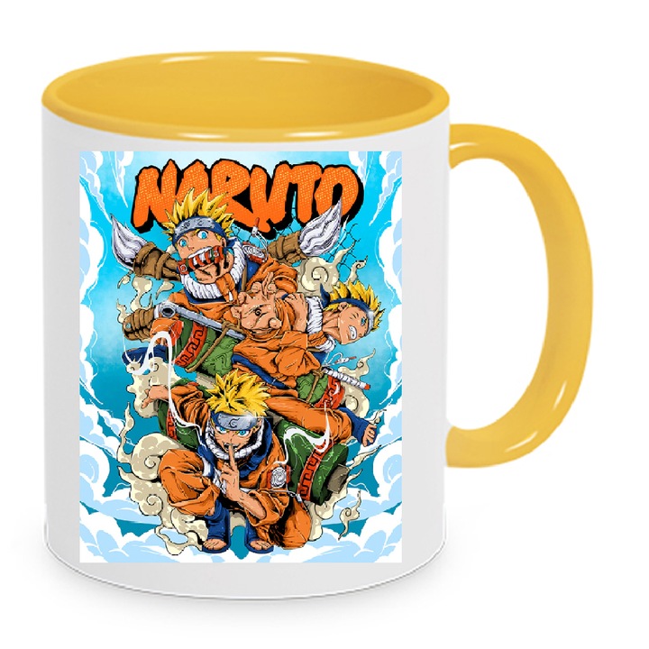 Cana ceramica Naruto No.1, 330ml, alb cu accente galbene