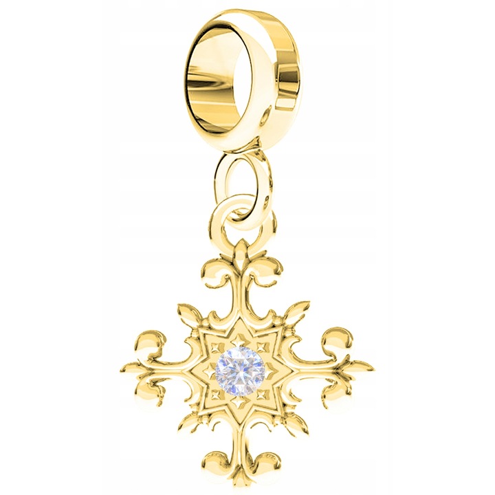 Talisman, Larezo, Arany kereszt charm, 925 ezüst aranyozott, Hossz 2.3 cm, Antiallergén, Szett ajándékdobozzal, Arany