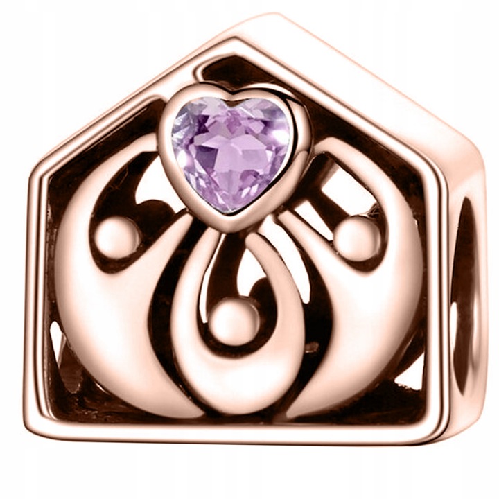 Talisman, Larezo, Charms Pentru Bratari, Aur Roz, Argint 925, Motiv De Casa, Zirconie, Inaltime 12 mm, Latime 11 mm, Grosime 7 mm, Greutate 2, 6 g, Pentru Femei, Set Cu Cutie De Cadou Si Certificat De Calitate, Auriu