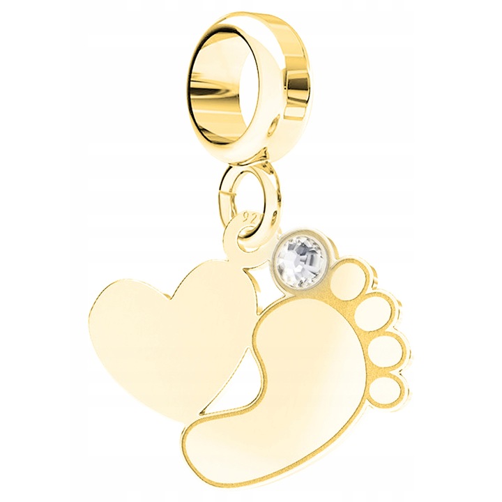 Talisman, Larezo, Pandantiv, Charms Picioru Auriu, Argint 925 Acoperit Cu Aur De 24K, Auriu, Lungime 2, 5 Cm, Zirconiu, Antialergic, Set Cu Cutie Pentru Bijuterii, Auriu