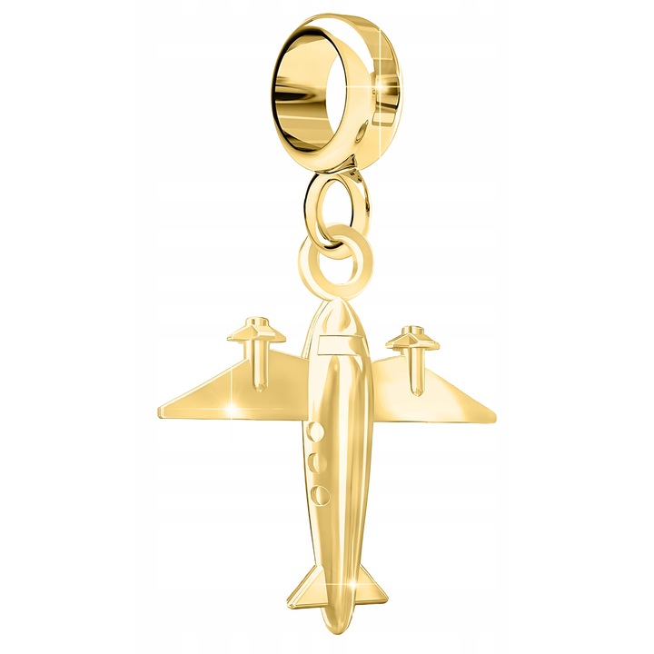 Talisman, Larezo, Pandantiv, Charms Avion, Argint 925, Placat Cu Aur De 24 De Karate, Lungime 2, 6 Cm, Destinat Femeilor, Inclus Cutie Pentru Bijuterii, Auriu