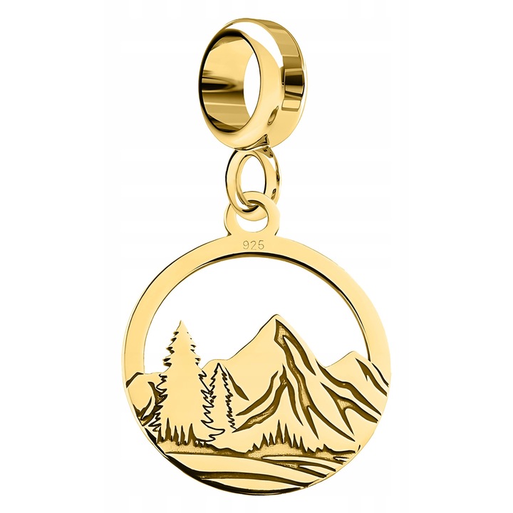 Talisman, Larezo, Pandantiv, Argint 925, Auriu, Motiv De Munte, Dimensiuni: 14 mmx12 mm, Antialergic, Suspensie Pentru Bratari, Set: 1 Pandantiv + 1 Cutie Pentru Bijuterii, Auriu