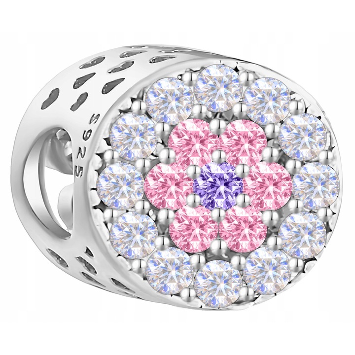 Talisman, Larezo, Charmuri Flori, Argint, 925, Pandantiv Pentru Bratari, Femei, Argintiu, Diametru 12 mm, Antialergic, Lustruit Manual, Include Cutie De Cadou Si Certificat De Calitate, Argintiu