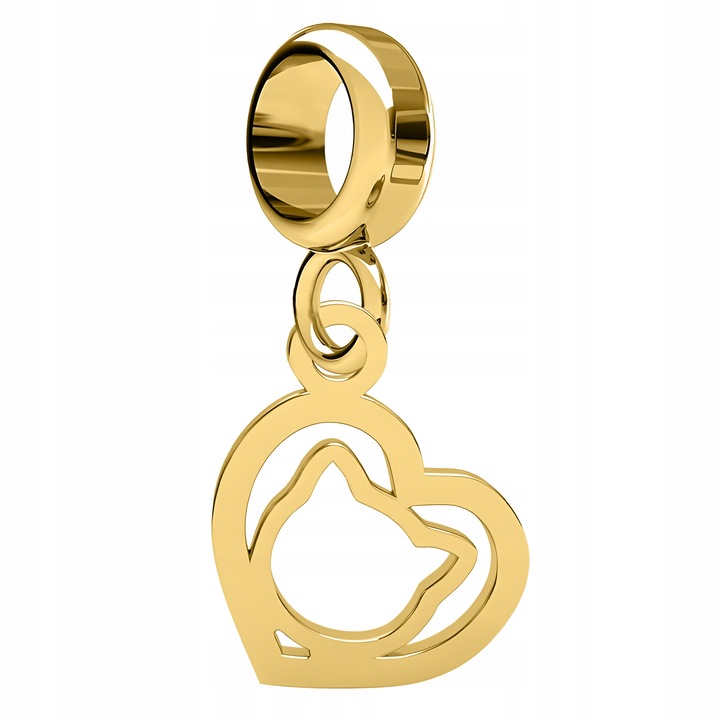 Talisman, Larezo, Pandantiv, Argint 925 Placat Cu Aur, Inima Cu Pisica, Auriu, 19 mm Inaltime, 9 mm Latime, 5 mm Diametru Orificiu, Pentru Femei, Set Cu Cutie Pentru Bijuterii, Auriu